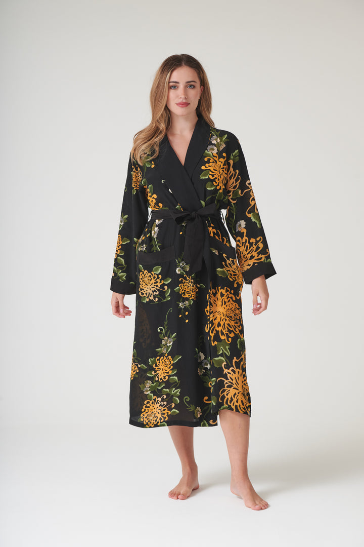 Chrysanthemum Black Crepe Gown - One Hundred Stars