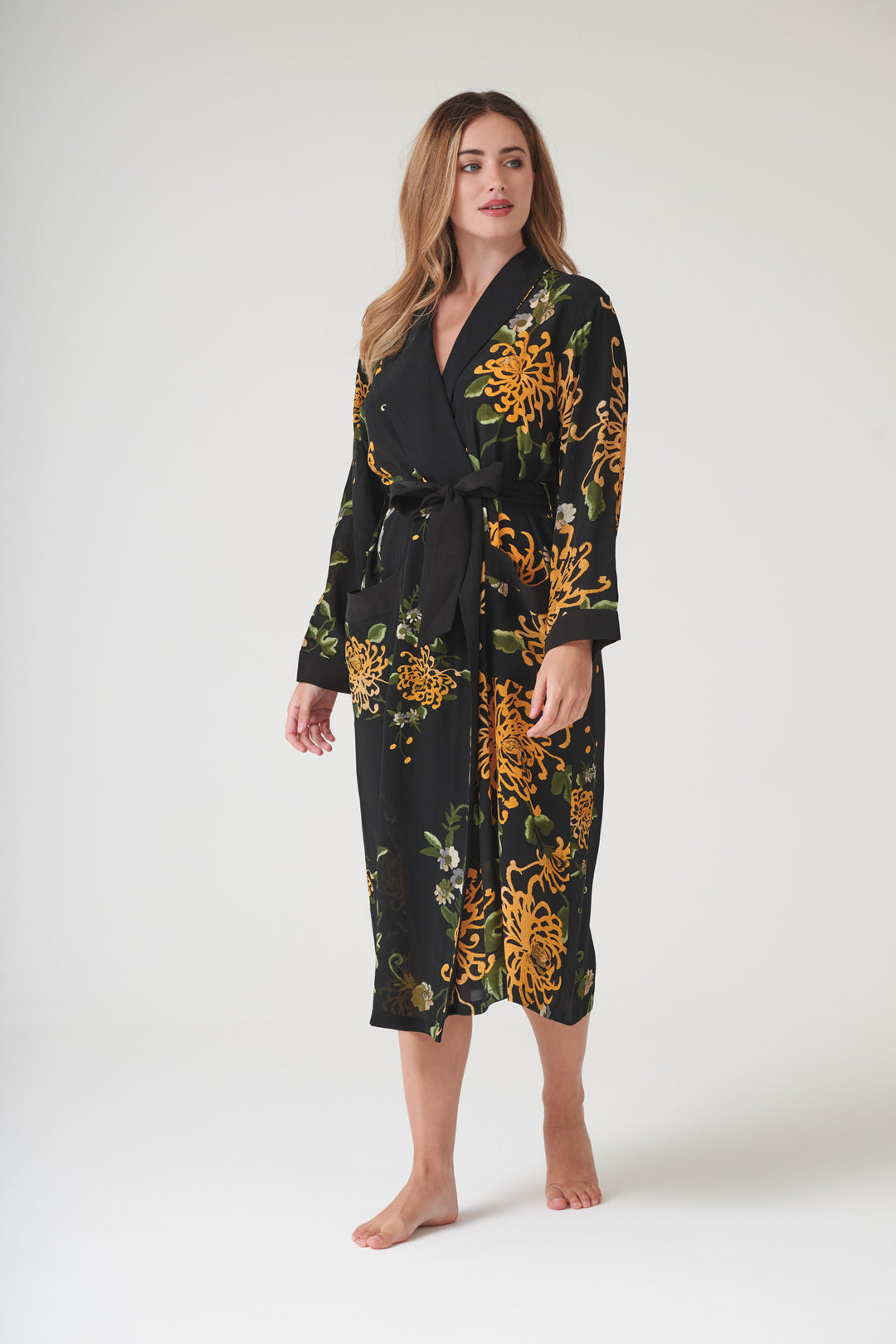 Chrysanthemum Black Crepe Gown - One Hundred Stars