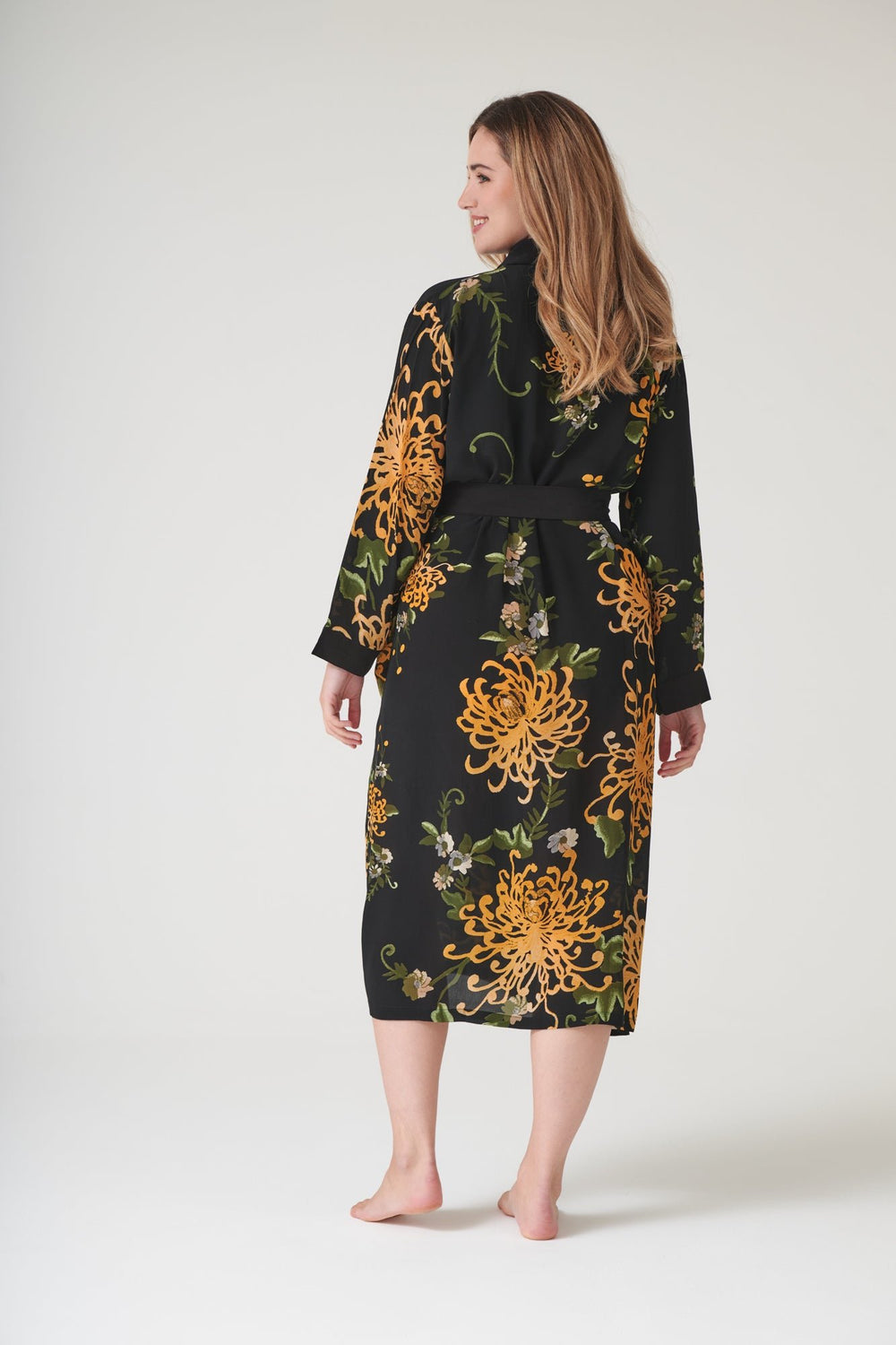 Chrysanthemum Black Crepe Gown - One Hundred Stars