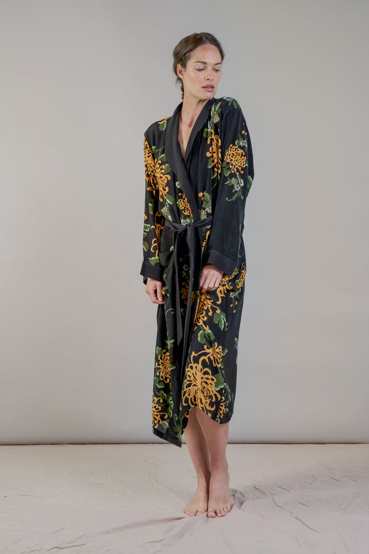 Chrysanthemum Black Crepe Gown