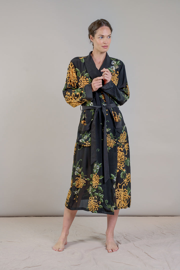 Chrysanthemum Black Crepe Gown