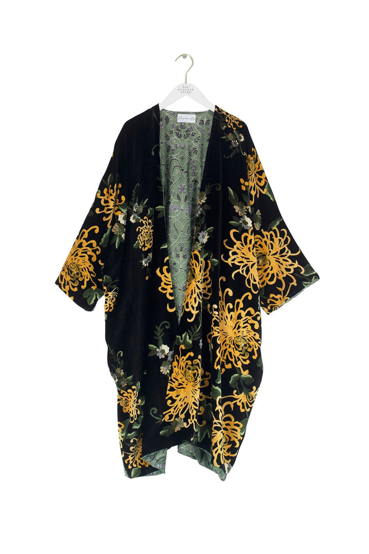 Chrysanthemum Black Velvet Grande Kimono - One Hundred Stars