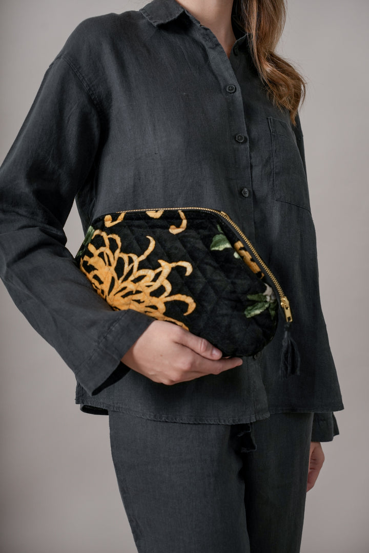 Chrysanthemum Black Velvet Pouch