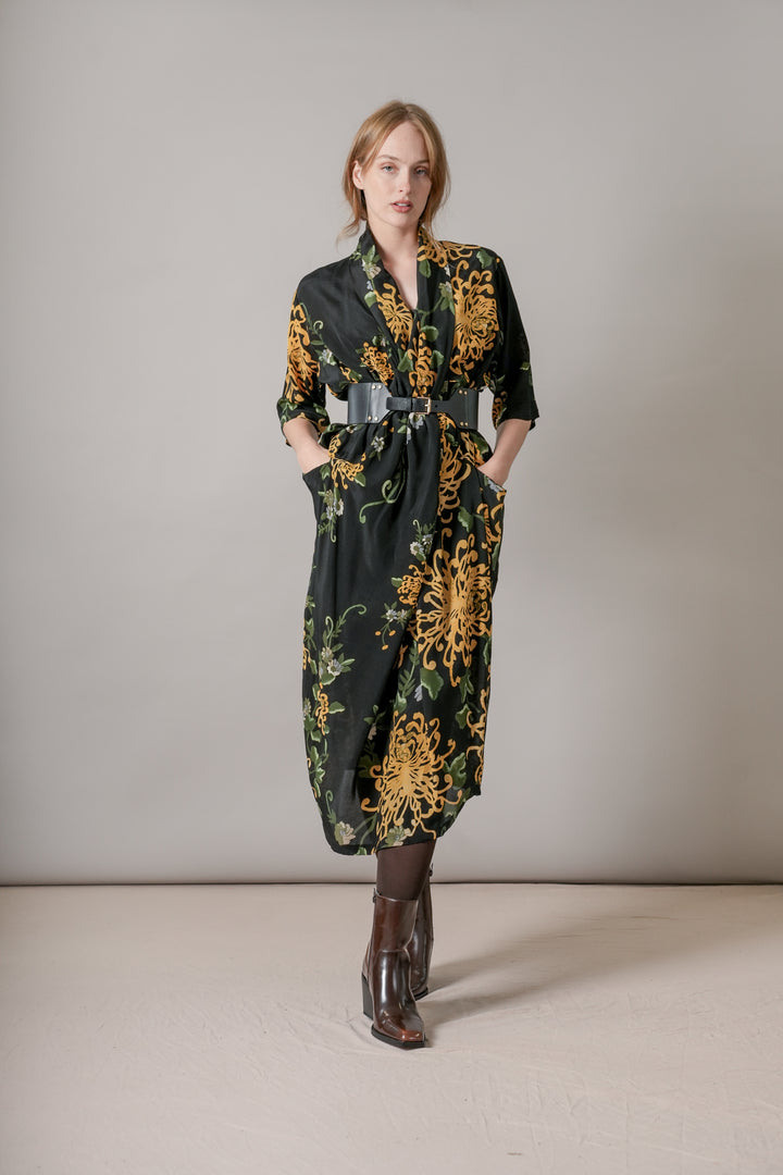 Chrysanthemum Black Rachel Dress - One Hundred Stars