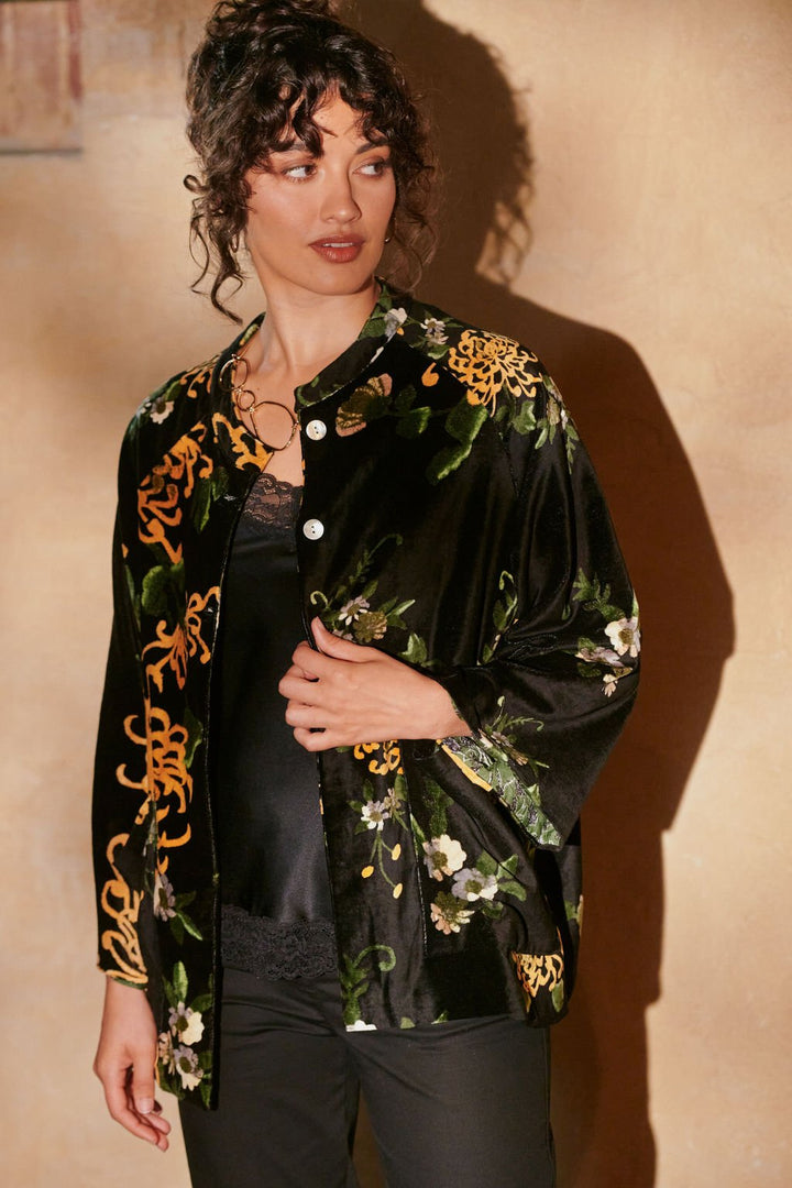 Chrysanthemum Black Velvet Jacket - One Hundred Stars