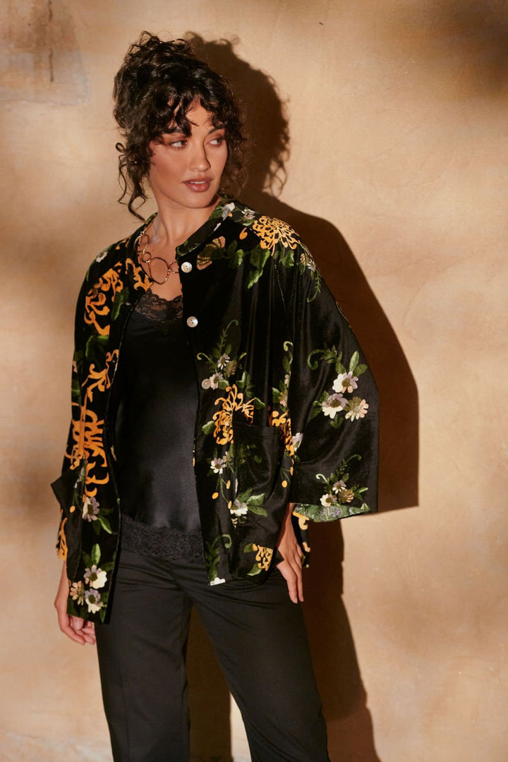 Chrysanthemum Black Velvet Jacket - One Hundred Stars