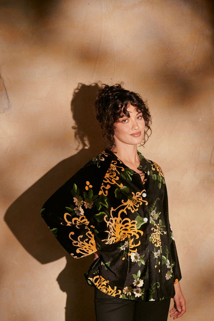 Chrysanthemum Black Velvet Jacket - One Hundred Stars