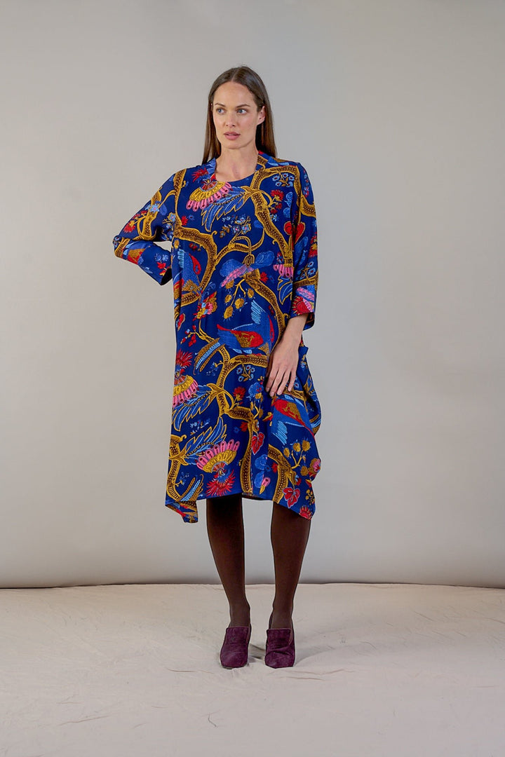 Climbing Peacock Royal Blue Asymmetric Dress - One Hundred Stars