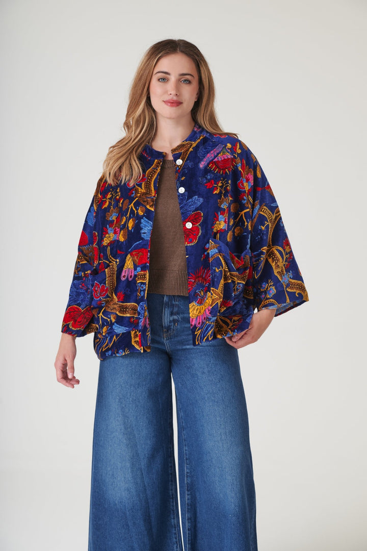 Climbing Peacock Royal Blue Velvet Jacket - One Hundred Stars