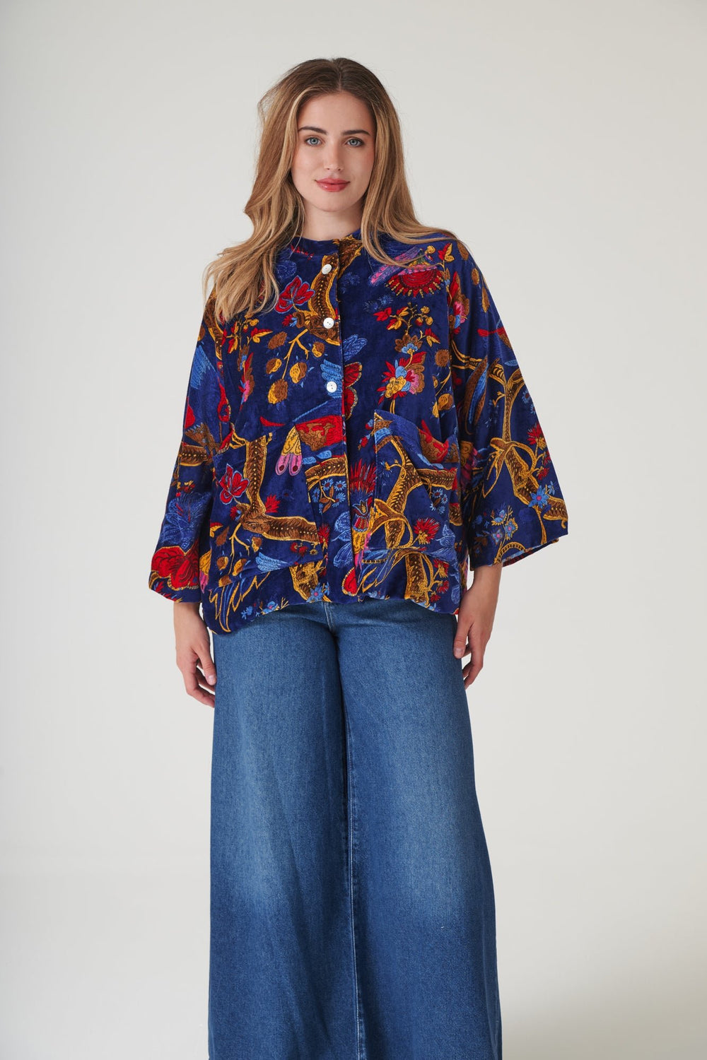 Climbing Peacock Royal Blue Velvet Jacket - One Hundred Stars