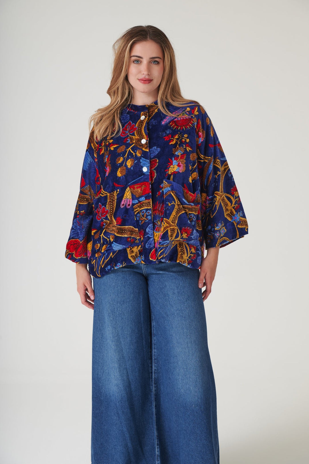 Climbing Peacock Royal Blue Velvet Jacket - One Hundred Stars