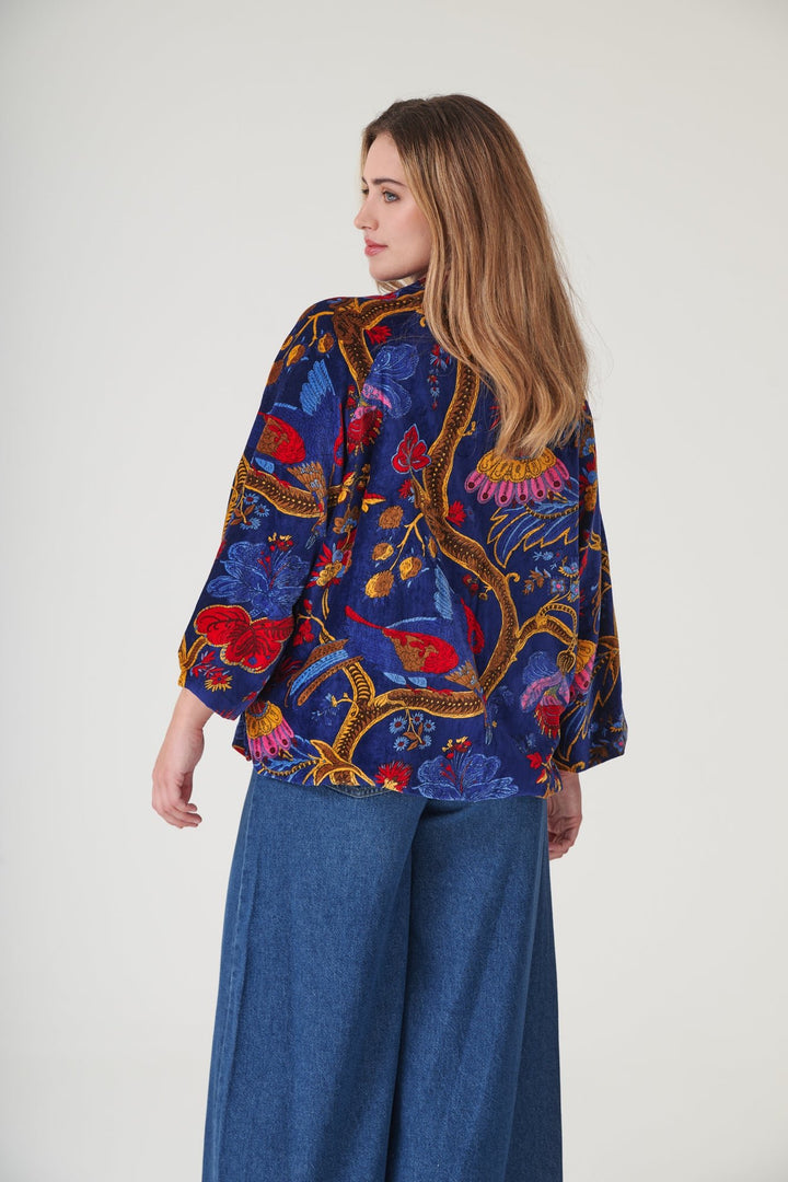 Climbing Peacock Royal Blue Velvet Jacket - One Hundred Stars
