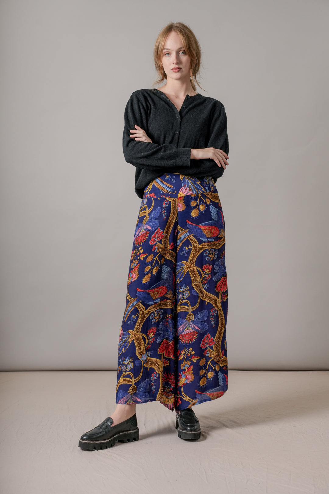 Climbing Peacock Royal Blue Crepe Palazzo Pants - One Hundred Stars