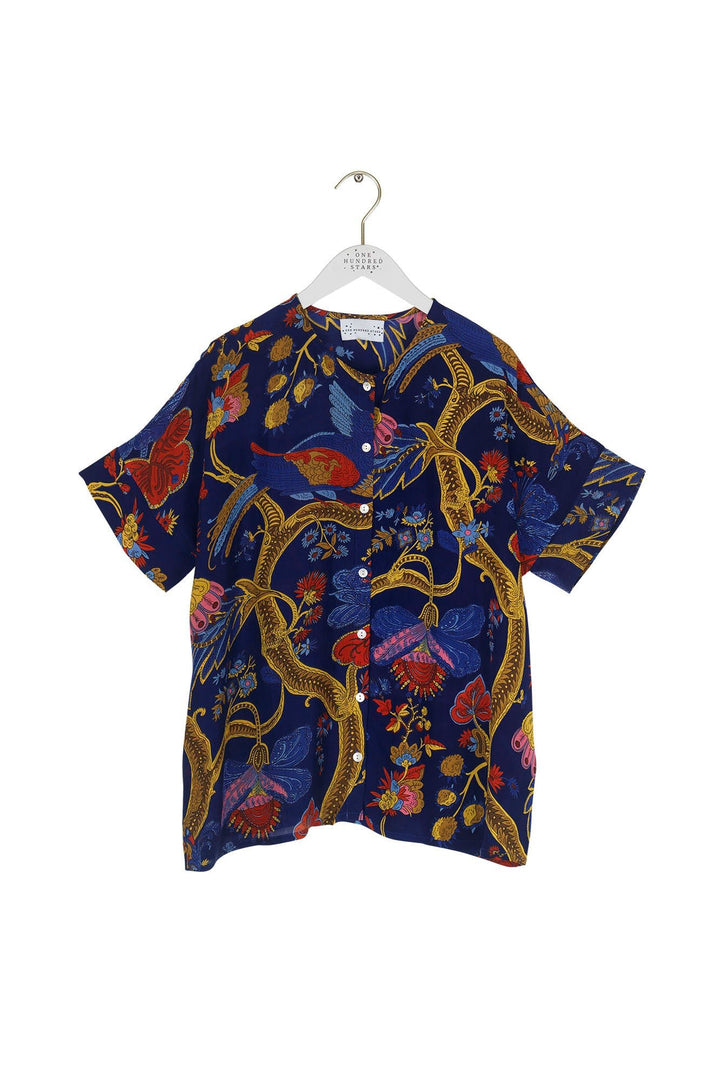 Climbing Peacock Royal Blue Tea Blouse - One Hundred Stars