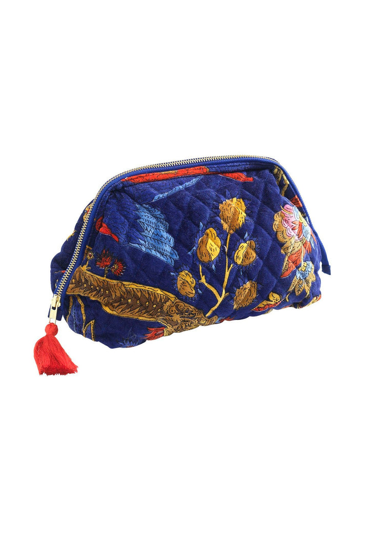 Climbing Peacock Royal Blue Velvet Pouch - One Hundred Stars