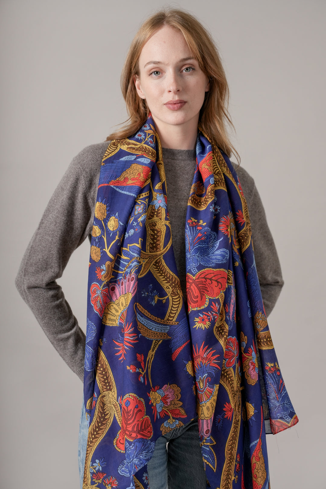 Climbing Peacock Royal Blue Scarf - One Hundred Stars