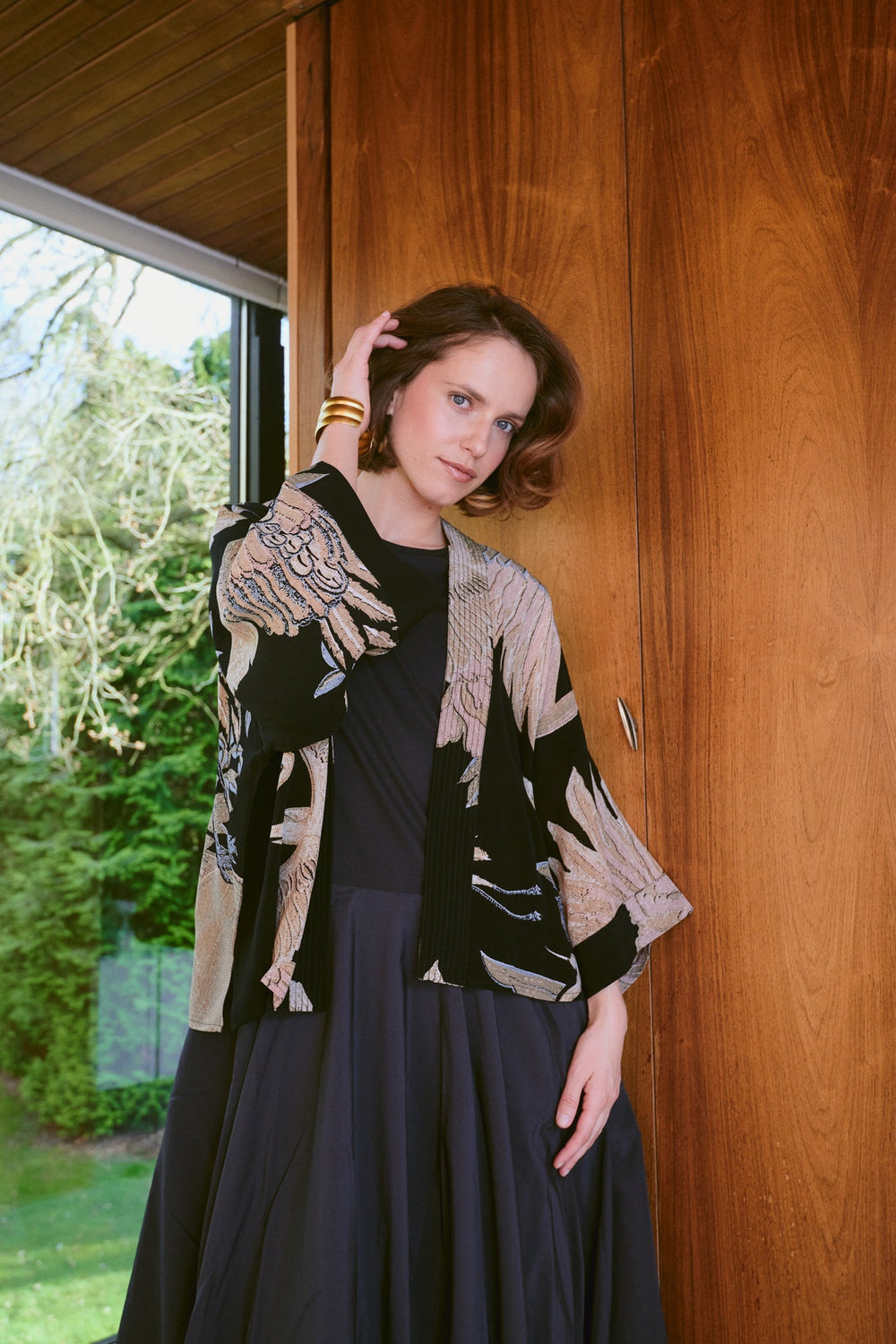 Crane Black Crepe Kimono - One Hundred Stars
