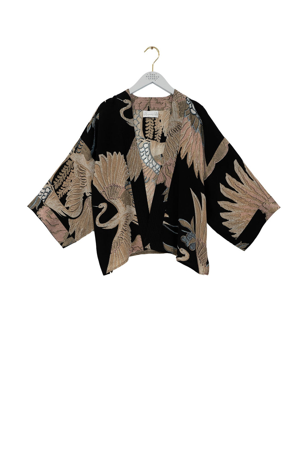 Crane Black Crepe Kimono