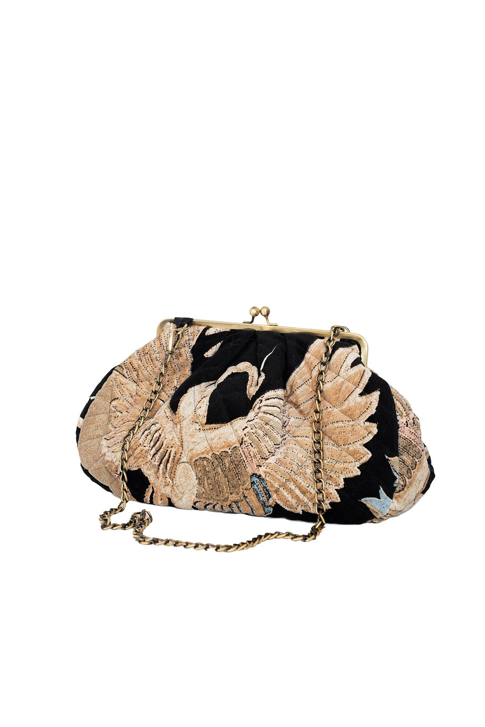 Crane Black Quilted Velvet Kiss Lock Bag - One Hundred Stars