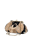 Crane Black Quilted Velvet Kiss Lock Bag