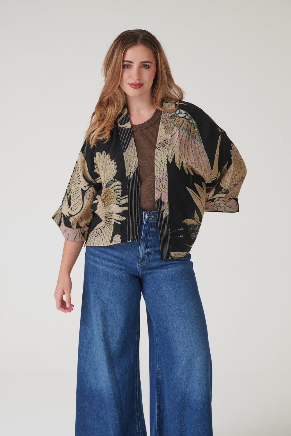 Crane Black Wool Kimono - One Hundred Stars