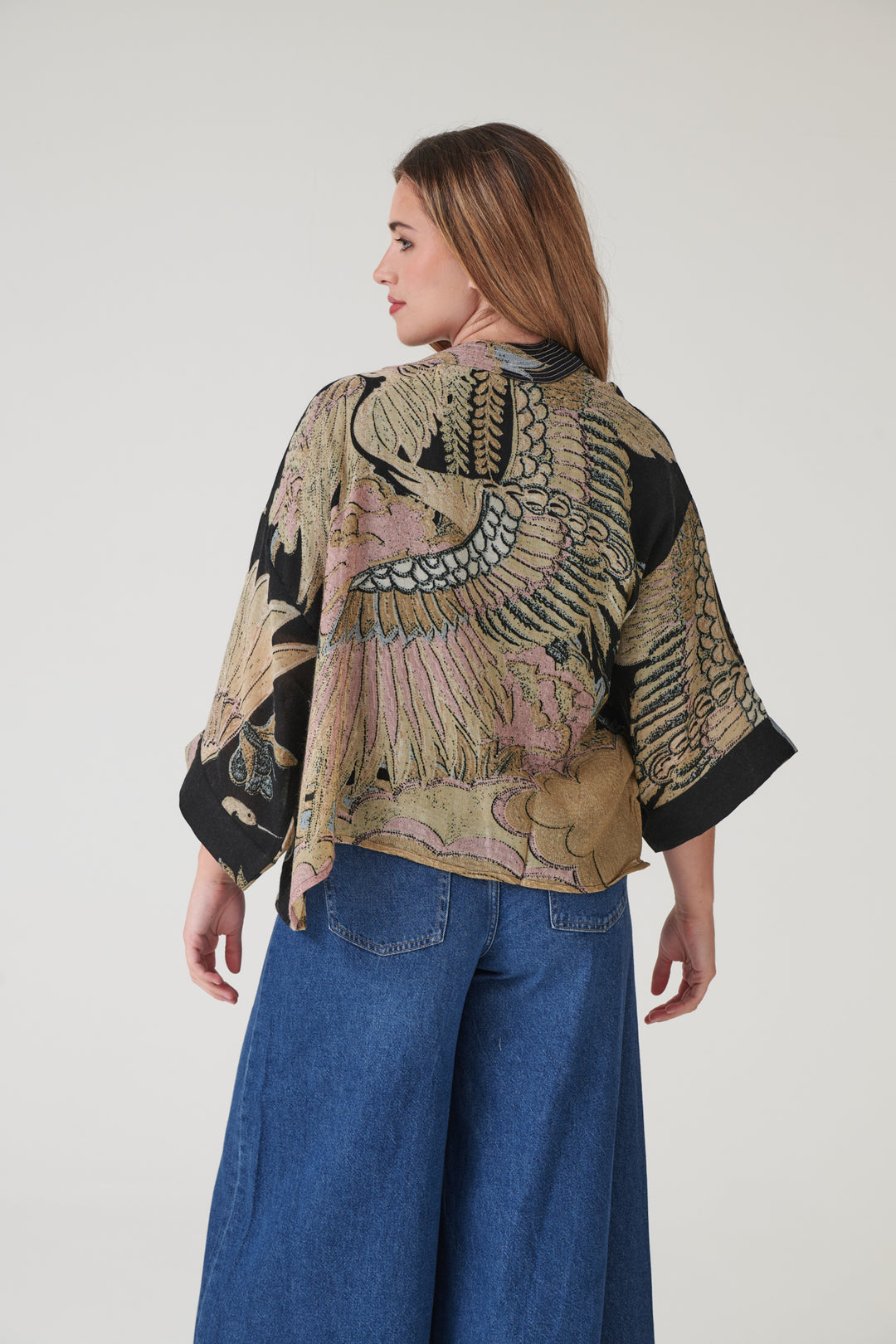 Crane Black Wool Kimono - One Hundred Stars