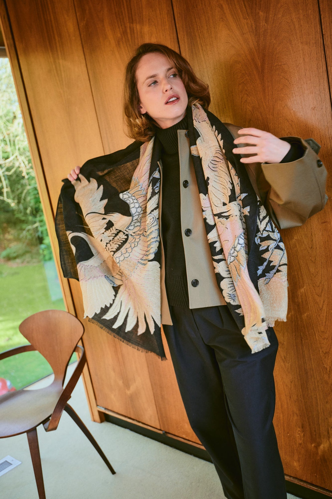 Crane Black Wool Scarf - One Hundred Stars