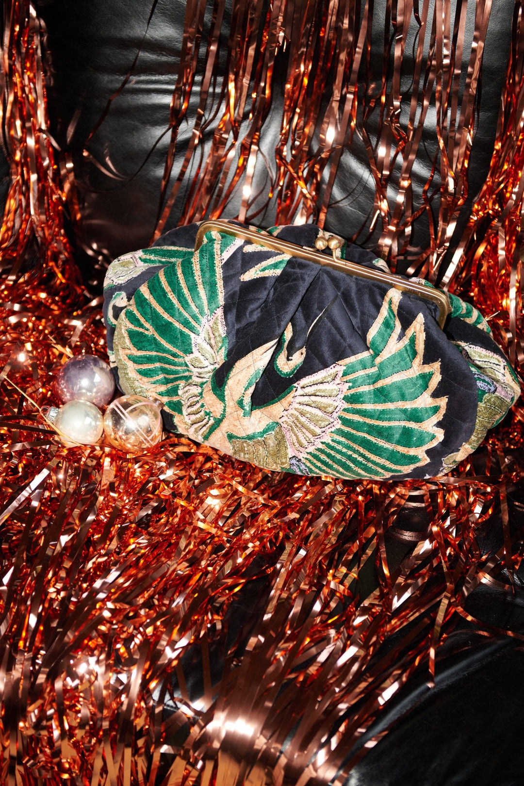 Crane Emerald Quilted Velvet Kiss Lock Bag - One Hundred Stars