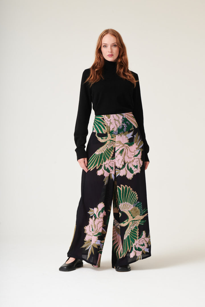 Crane Emerald Crepe Palazzo Pants - One Hundred Stars