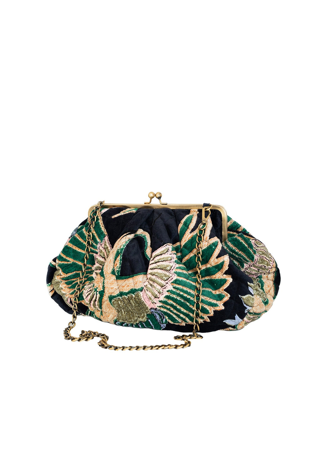 Crane Emerald Quilted Velvet Kiss Lock Bag - One Hundred Stars