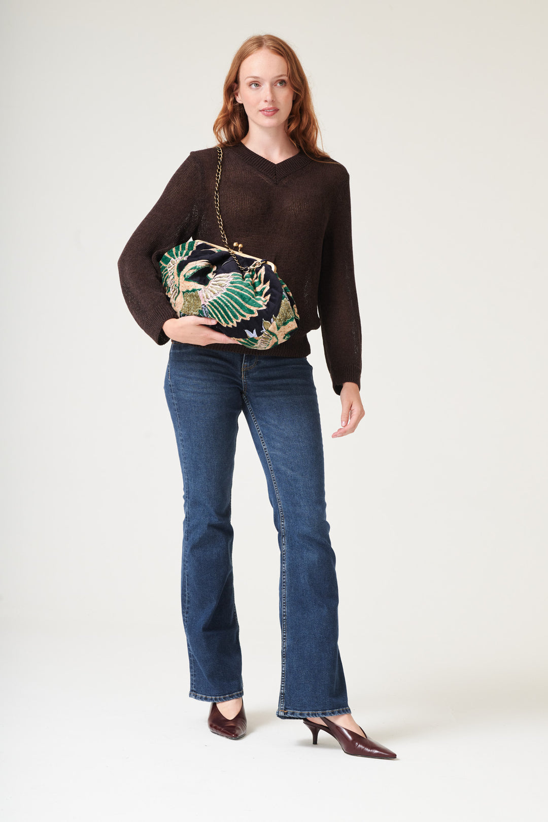 Crane Emerald Quilted Velvet Kiss Lock Bag - One Hundred Stars