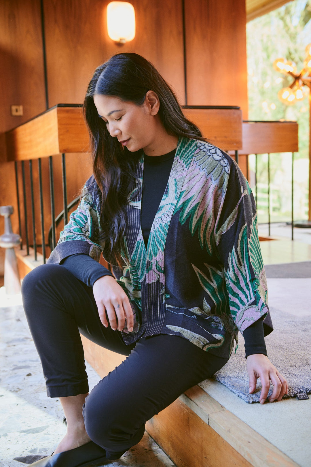 Crane Emerald Wool Kimono