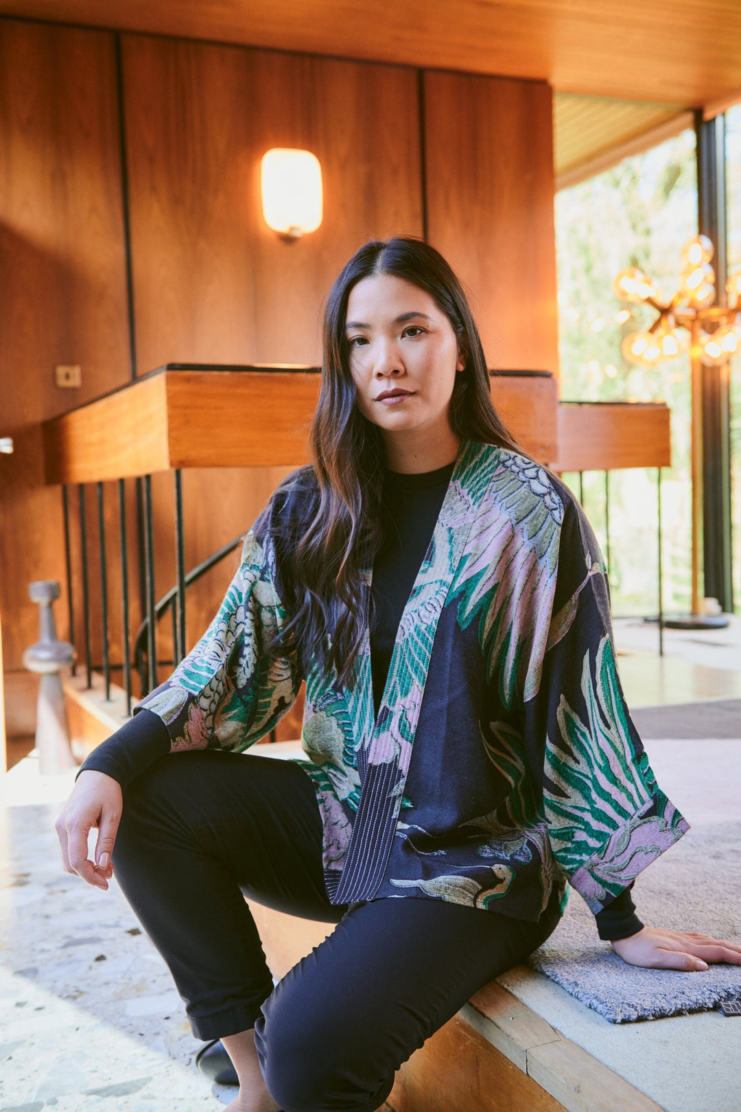 Crane Emerald Wool Kimono