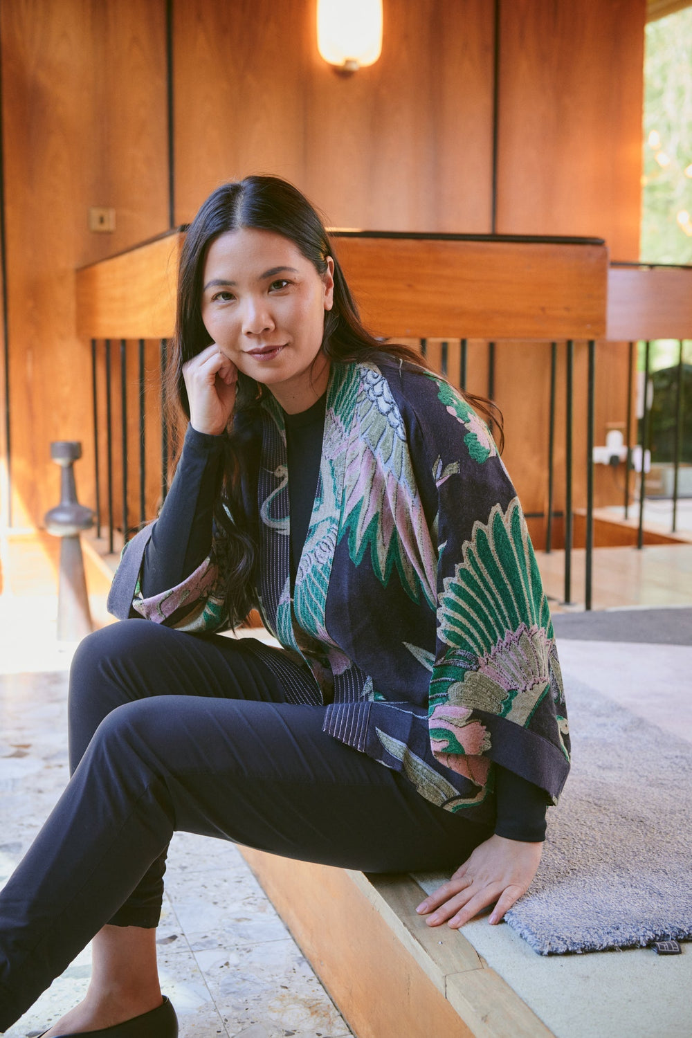 Crane Emerald Wool Kimono - One Hundred Stars
