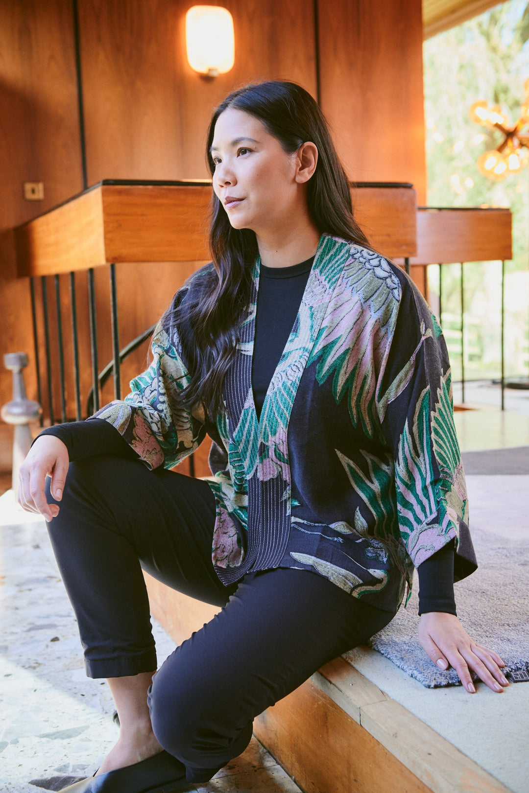 Crane Emerald Wool Kimono
