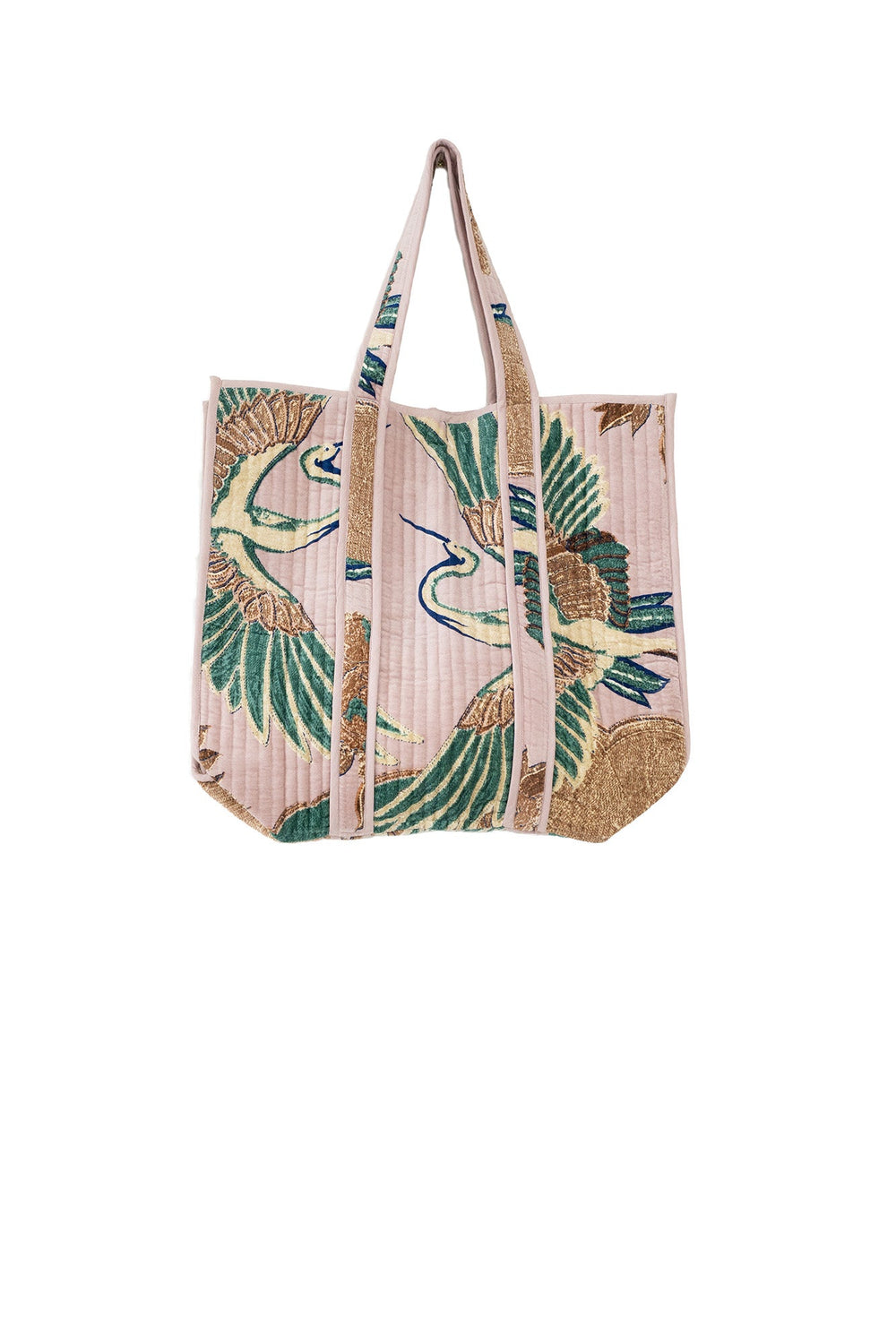Crane Plaster Pink Large Velvet Tote Bag - One Hundred Stars