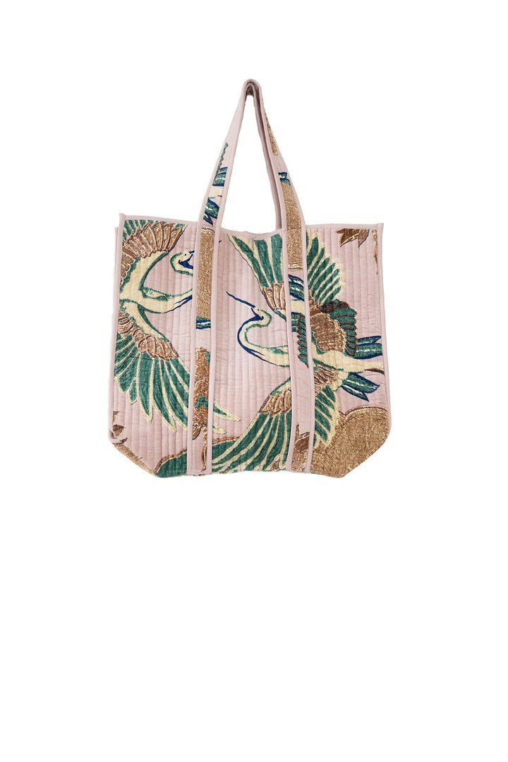 Crane Plaster Pink Large Velvet Tote Bag - One Hundred Stars