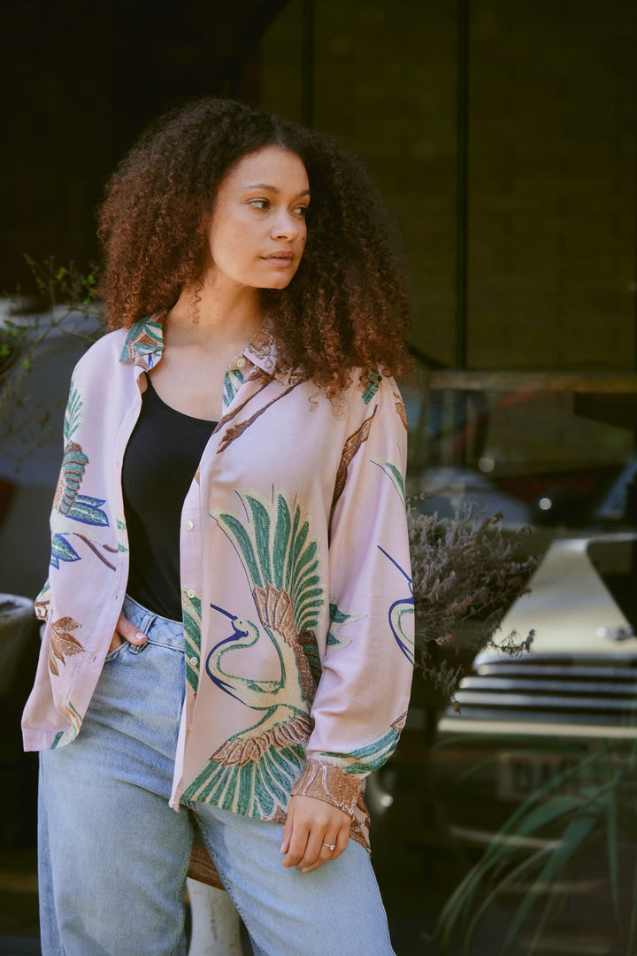 Crane Plaster Pink Oversized Shirt - One Hundred Stars