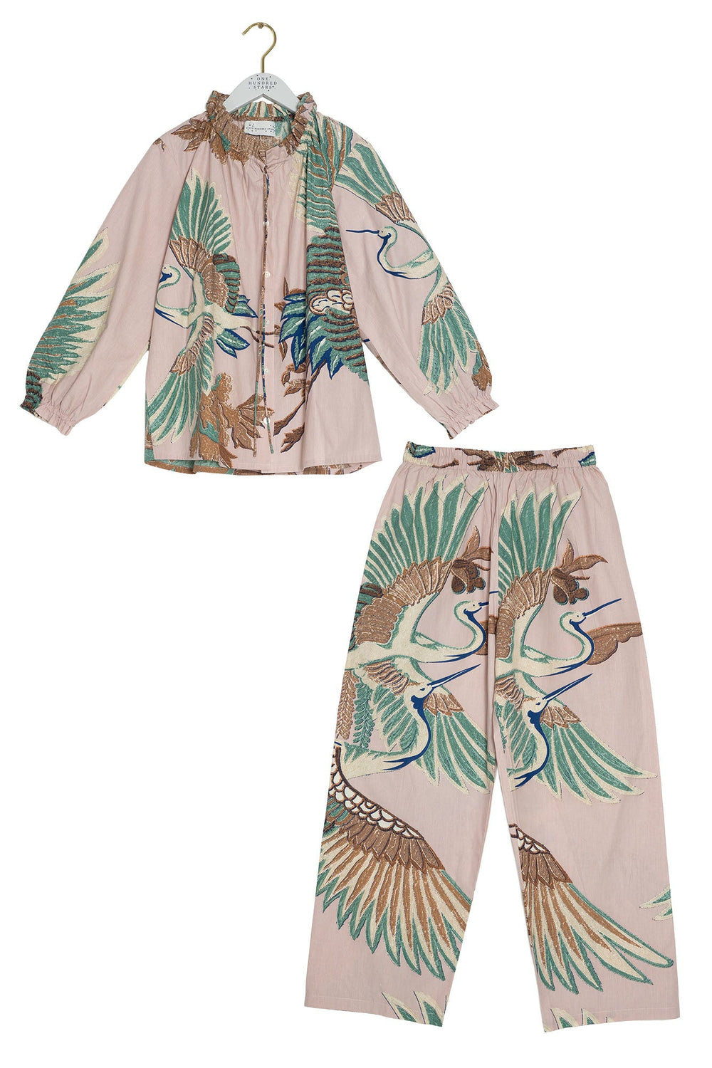 Crane Plaster Pink Poplin Pyjama Set - One Hundred Stars