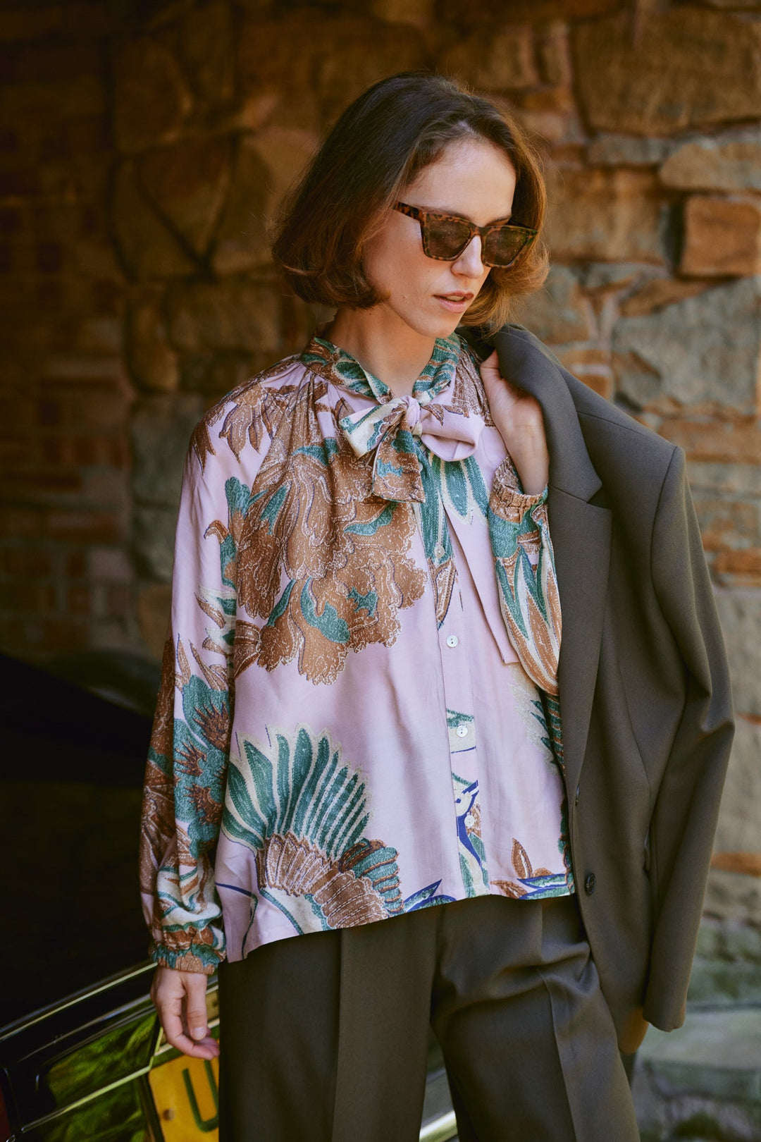 Crane Plaster Pink PussyBow Blouse - One Hundred Stars
