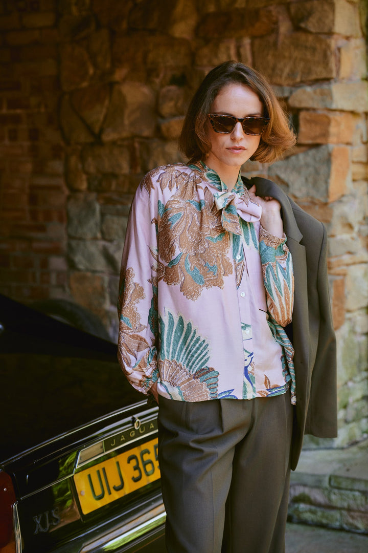 Crane Plaster Pink PussyBow Blouse - One Hundred Stars