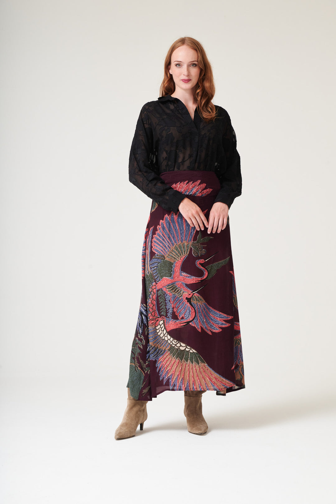 Crane Plum A - line Maxi Skirt - One Hundred Stars