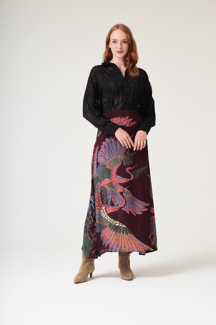 Crane Plum A - line Maxi Skirt - One Hundred Stars