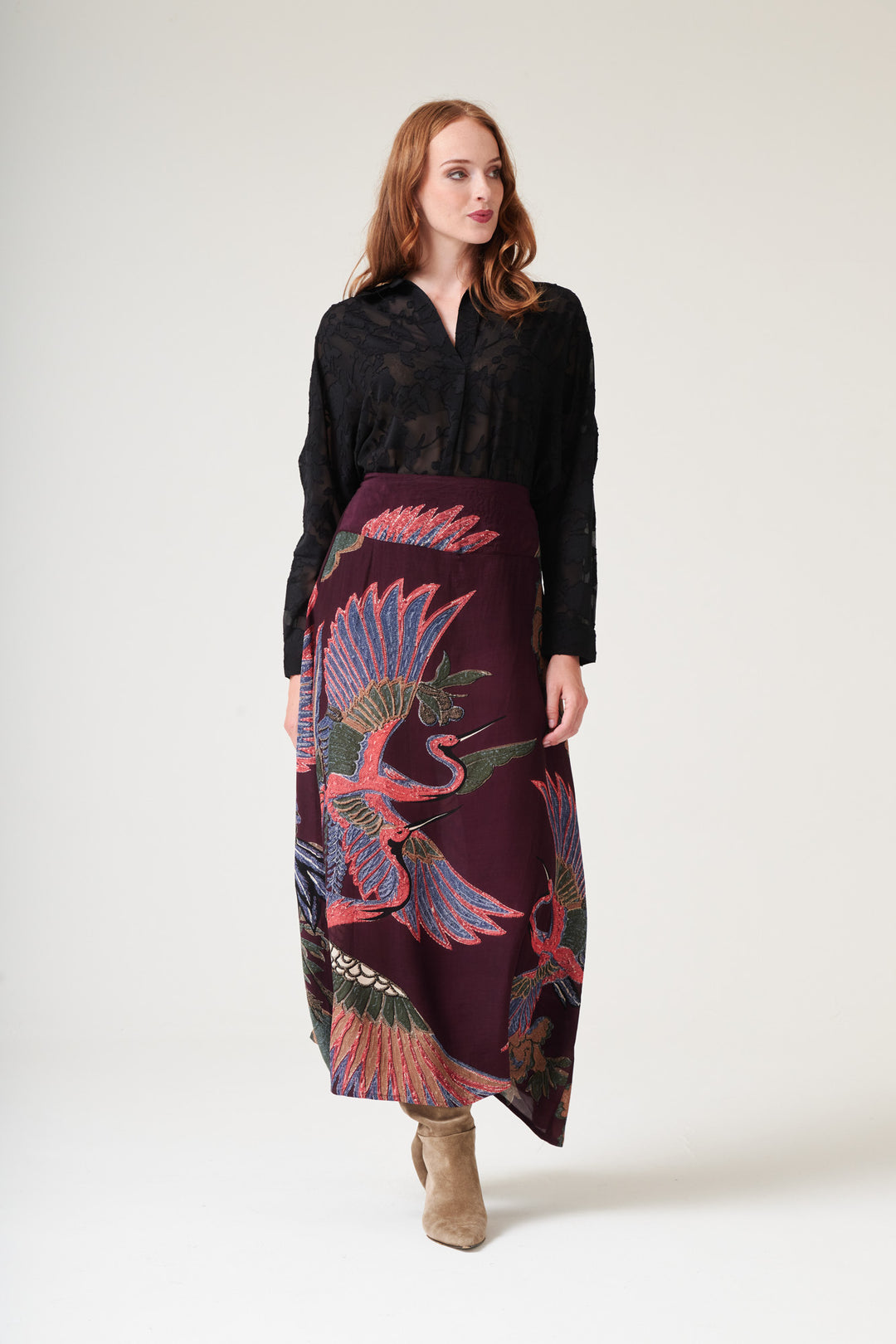 Crane Plum A - line Maxi Skirt - One Hundred Stars