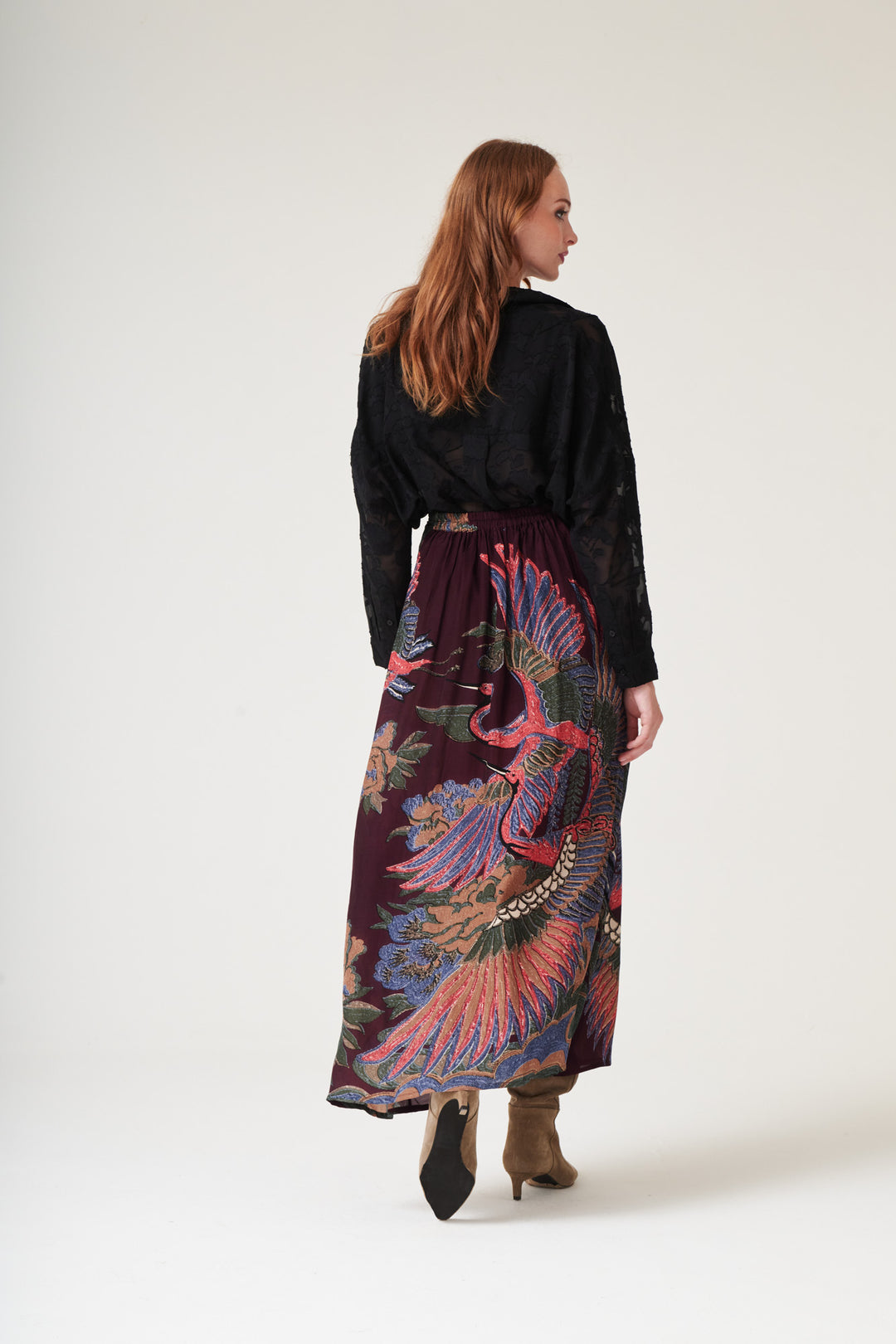 Crane Plum A - line Maxi Skirt - One Hundred Stars
