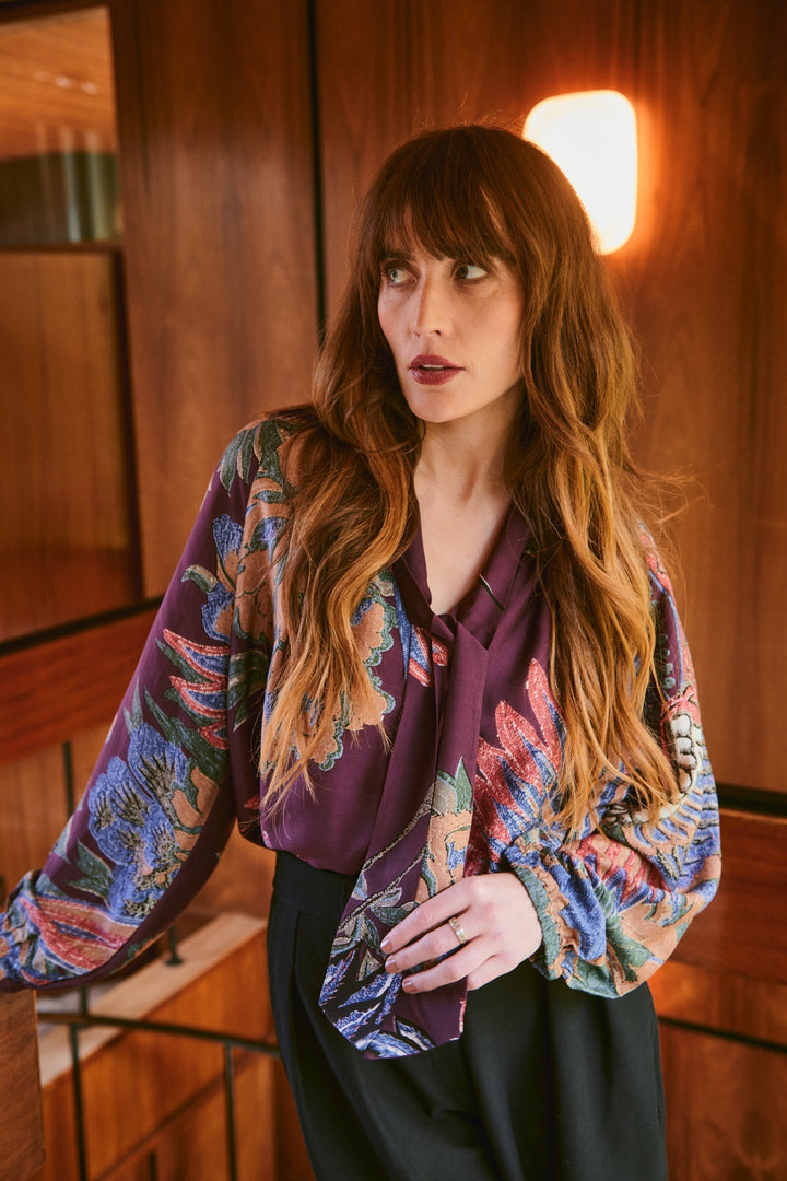 Crane Plum PussyBow Blouse - One Hundred Stars