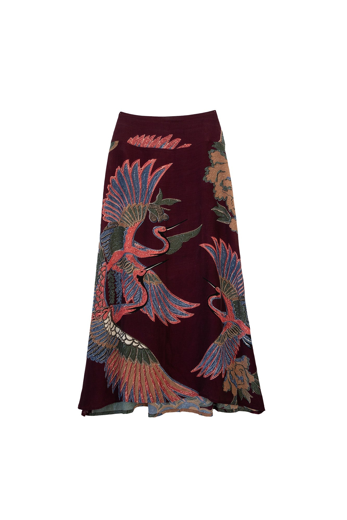 【美品】Crane Pattern Hand Printed Skirt Crane Plum A-line Maxi Skirt – One Hundred Stars