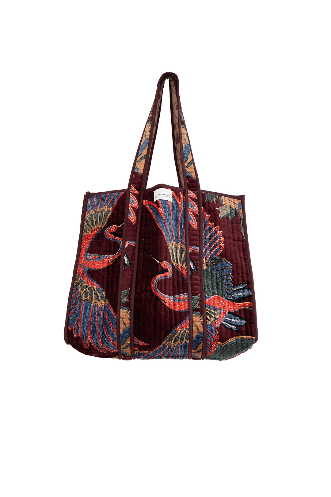 Crane Plum Large Velvet Tote Bag - One Hundred Stars