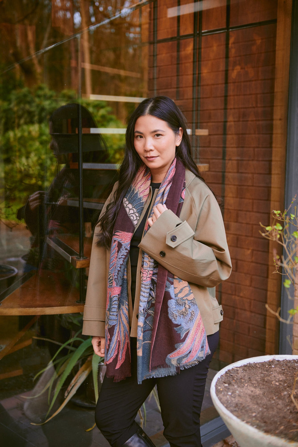 Crane Plum Wool Scarf - One Hundred Stars