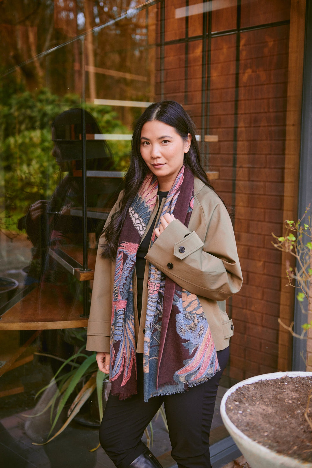 Crane Plum Wool Scarf - One Hundred Stars